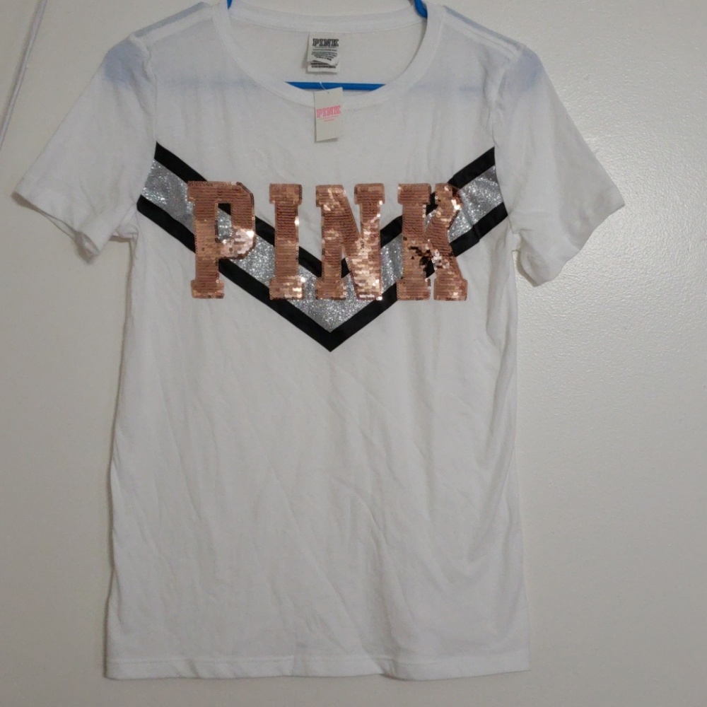 new Pink sequin bling  xs tee shirt